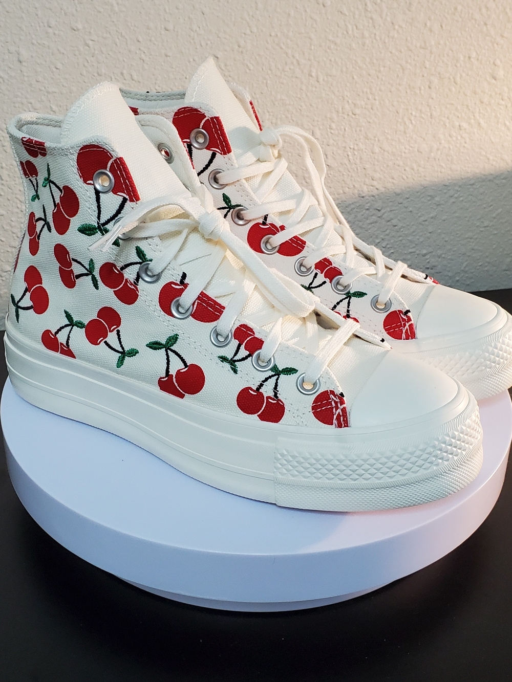 Converse Chuck Taylor High Top Sneakers - White with Red Cherry Print - Picture 2 of 11